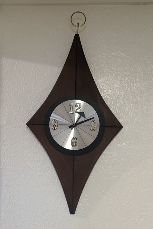 Vtg Elgin Wooden Wall Clock Mid Century Modern Atomic MCM Diamond In Box Unused
