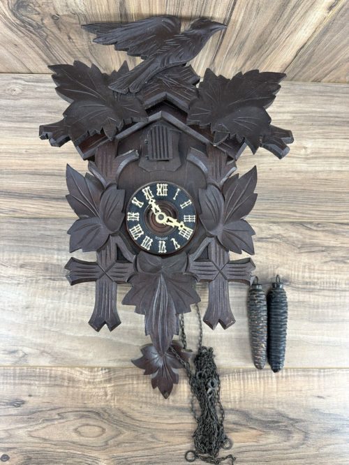 Vtg Forestville German Black Forest Wood Cuckoo Clock Parts/Repair Weights Chain