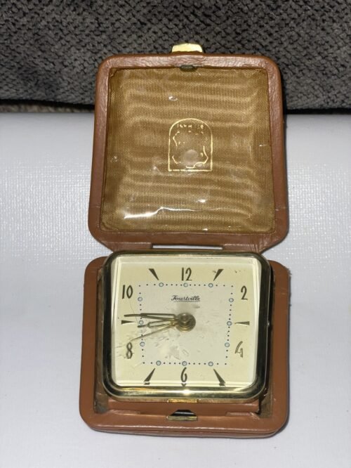 VTG Forestville Leather Hatch Case Travel Desk Alarm Clock West Germany