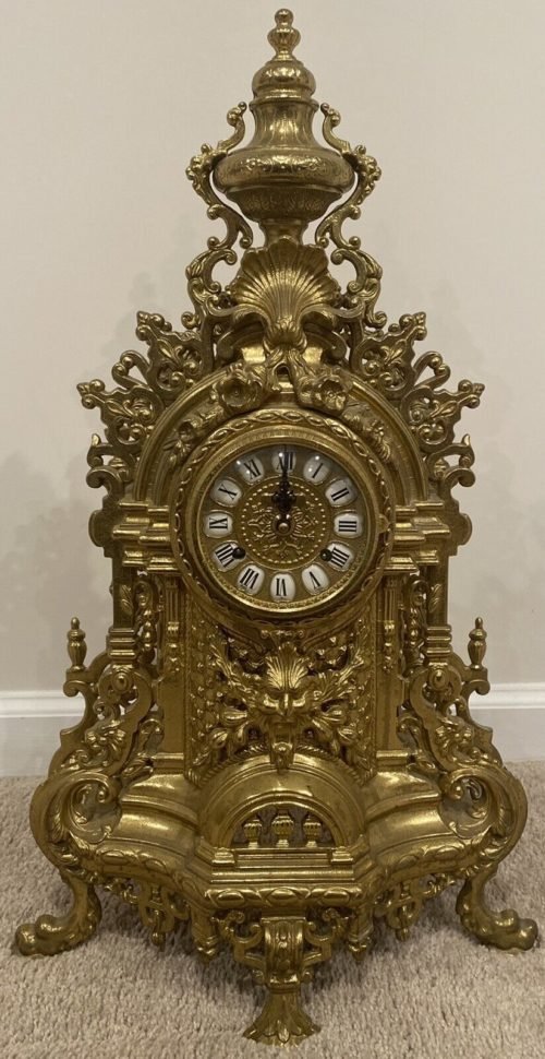 Vtg Franz Hermle Imperial Brass Italian German Mantle Clock