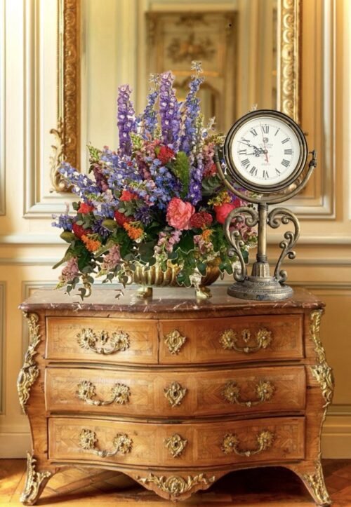Vtg French Country Fleur De Lis Iron Mantle Clock ArtNouveau Downton Abbey Style