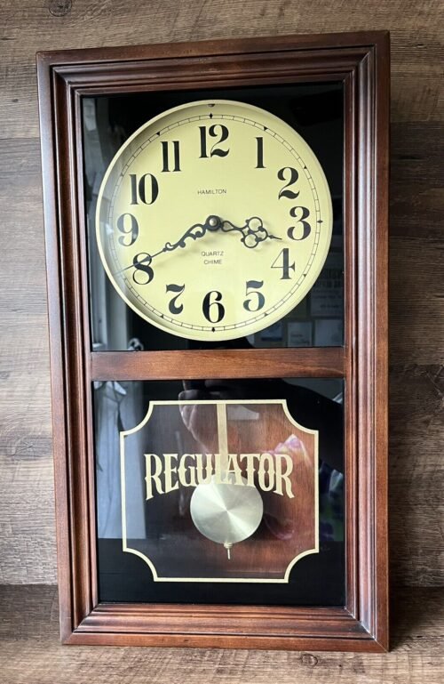 VTG Hamilton Regulator Wall Clock Solid Wood Cabinet Chimes Every Full Hour NICE