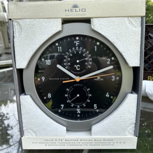 Vtg Helio Wall Clock Weather Station 10" Humidity/Temperature Silver/Black WORKS