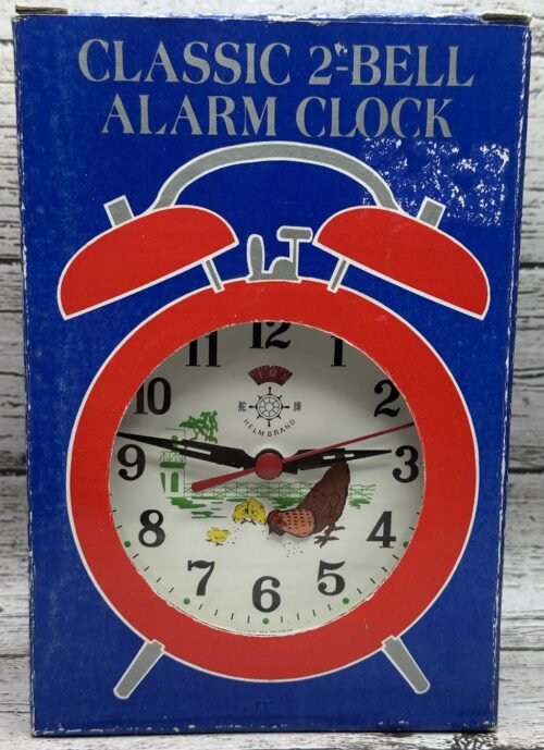 Vtg Helm Brand Chicken Hen Animated Two Bell Alarm Clock White New Open Box Wind