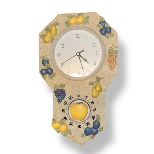 VTG Home Fruit Pear Grapes Kitchen Wall Clock With Timer Wine Decor 2000s Home