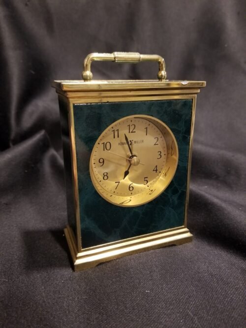 Vtg Howard Miller Alarm Desk Clock Brass Finish Desktop Green Brass AA Battery