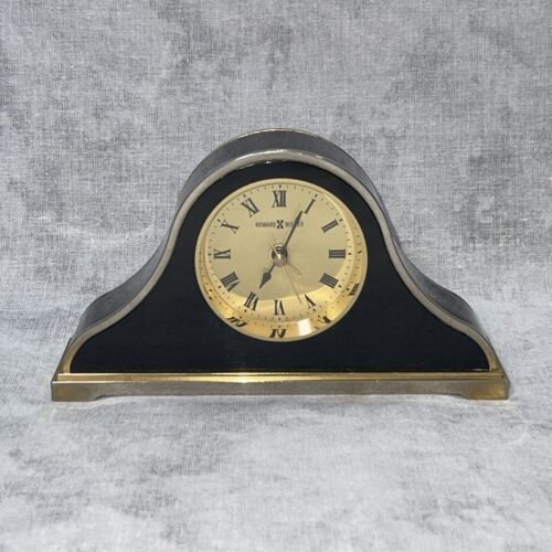 VTG Howard Miller Brass Face Desk Clock Black Roman Numerals Alarm - Works