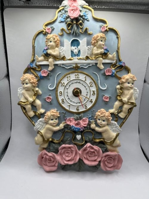 VTG II Inc. 1995 Cherubs, Angels & Roses Chime Wall Clock Tested & working