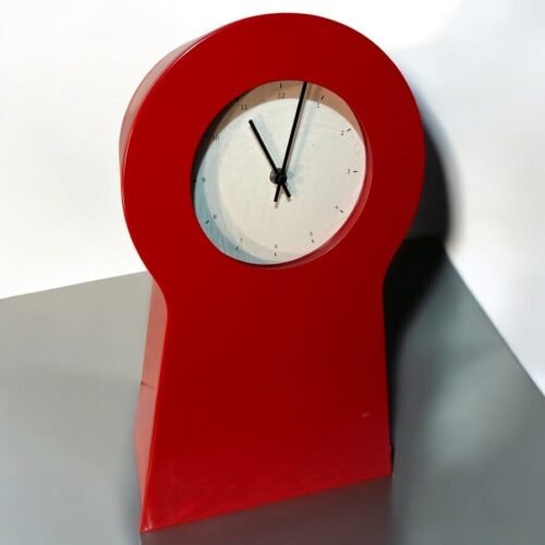 Vtg IKEA 1999 PS Red Clock Shelf Mantle Keyhole Metal 18.5โ Contemporary Working