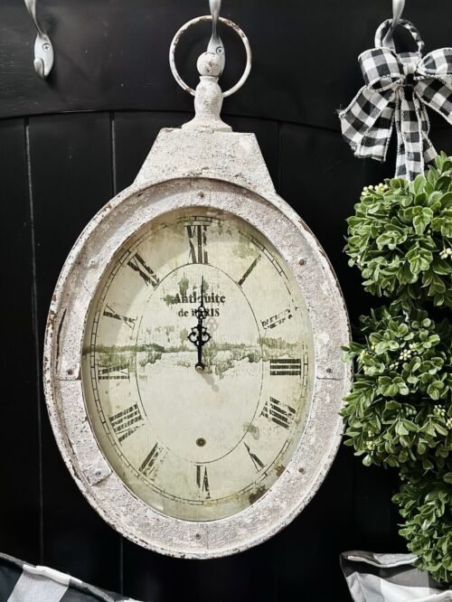 VTG Inspired Oval White Rustic/Distressed Analog Decorative Wall Clock 21"