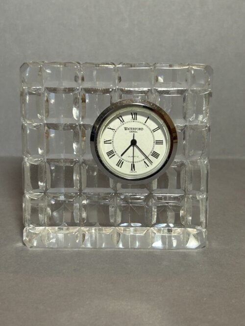 VTG Ireland Waterford Crystal Square 3 1/8" Small Desk Clock White Dial Silent