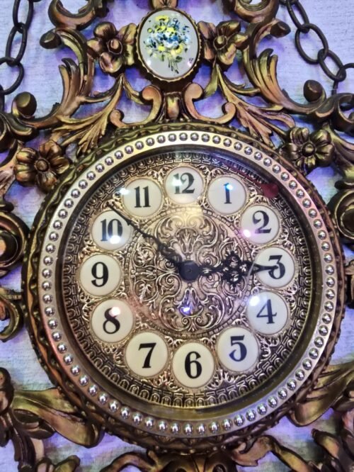 VTG Italian Italy Baroque Rococo Plastic Faux Wood Wall Clock Mod Depositato