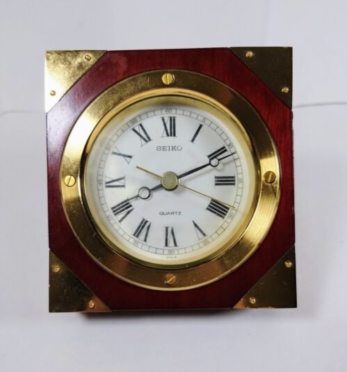 VTG Japan Seiko Quartz Brass Accents Desk Mantle Clock Tested Works QW105B vGood