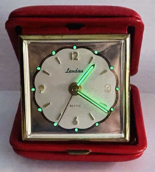 VTG Landau Traveller Jr. Wind-up Travel Alarm Clock Red Box W Germany Working.