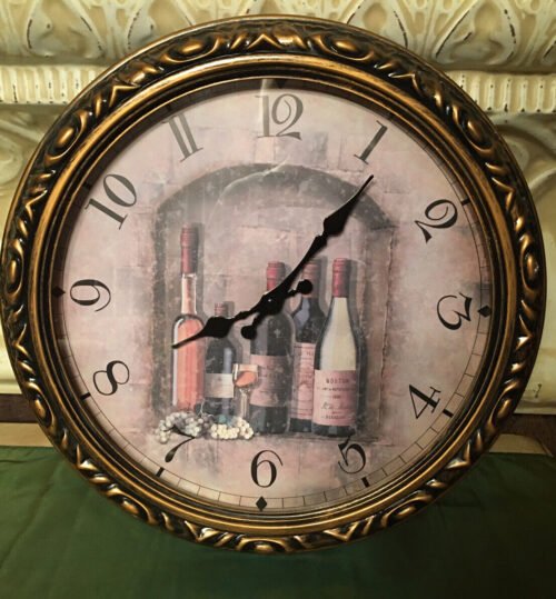 Vtg Large Italian Rococo Style Wine Motif Antique Gold Molded Resin Wall Clock