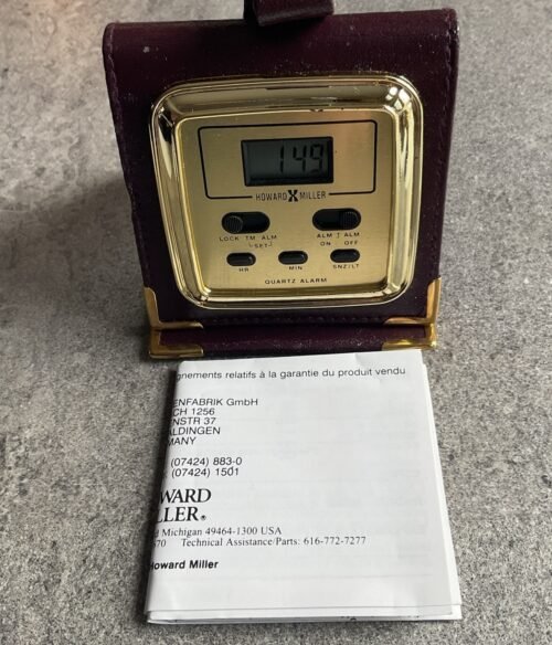 VTG Leather Howard Miller Folding/Easel Digital Travel Alarm Clock Burgundy A12