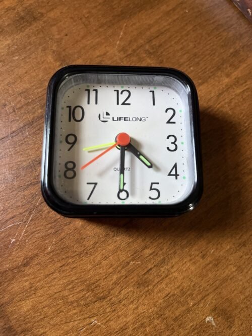 Vtg Lifelong Quartz Travel Portable Black ALARM CLOCK Compact AA BATT Hands Glow
