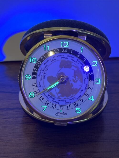 Vtg Linden Travel Alarm Clock Japan World Map Time Zones