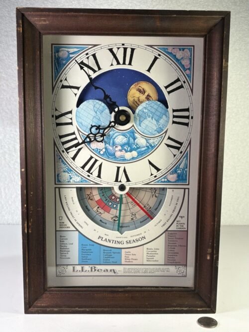 VTG LL Bean Seed Planting Season Calendar Wood Wall Hanging Clock - Rare! USA+