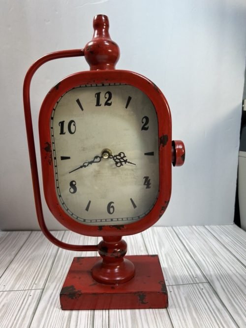 Vtg Look Red Metal Clock Farmhouse Rustic Country Core