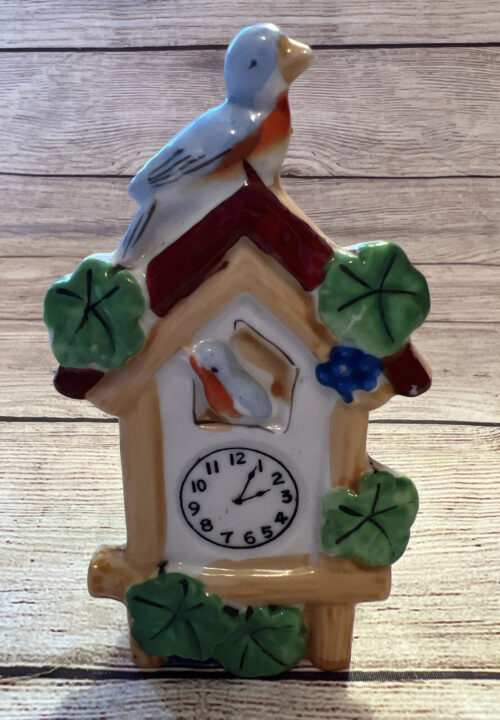Vtg Luster Cuckoo Clock Blue Bird Robin Leaves Wall Pocket Vase Japan 5.5” 2