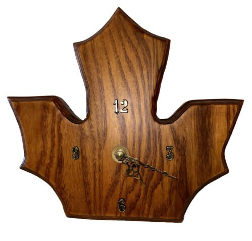 VTG Maple Leaf 8” Wooden Handmade Cut Out Wall Clock 80s MCM Working