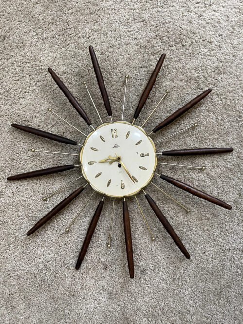 VTG MCM 1963 Robert Shaw 8 Day lUX Windup Sunburst Wall Clock