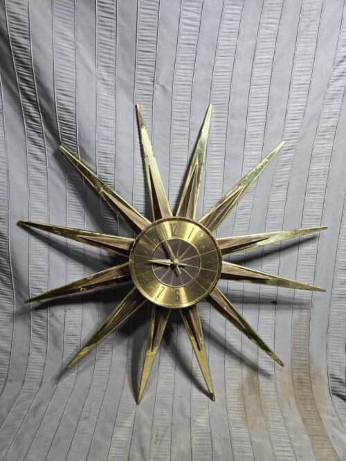 Vtg MCM Elgin Starburst Sunburst Wall Clock w All Spokes 1960s