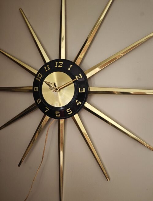 Vtg MCM Robert Shaw Sunburst Starburst Wall Clock Black Gold – Tested & Working