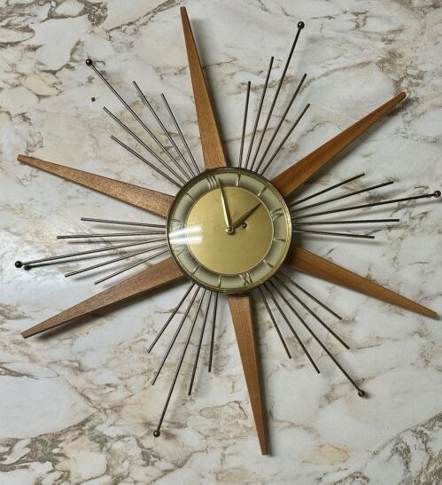 VTG Mid Century Modern German 27.5” Starburst Sunburst Wall Clock Retro 1960's