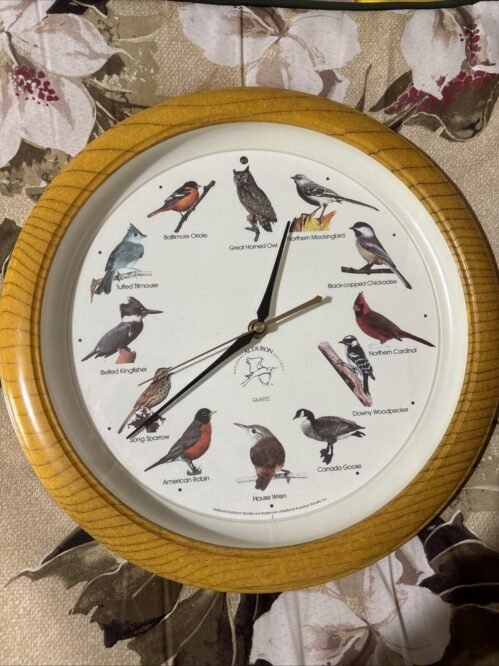 VTG National Audubon Society Singing Bird Wall Clock Faux Wood Frame 13" WORKS!