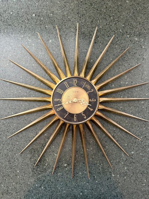 VTG original SUNBURST Mid Century Modern ELGIN wall clock FIXER UPPER atomic 24"