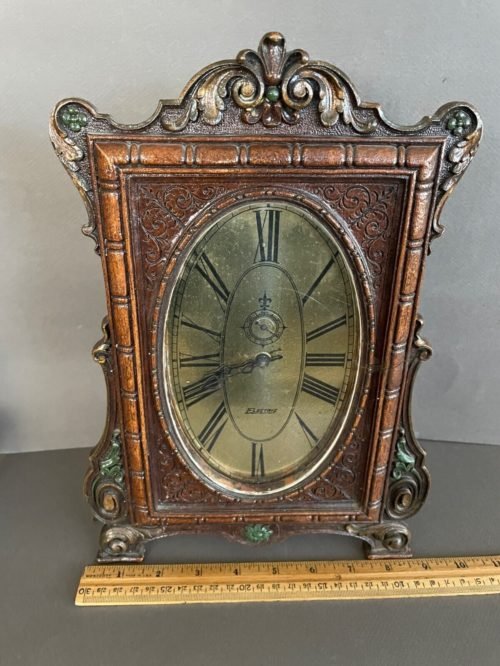 VTG ORNATE HEAVY UNMARKED EASEL FRAME ELECTRIC MANTLE FIREPLACE CLOCK PARTS