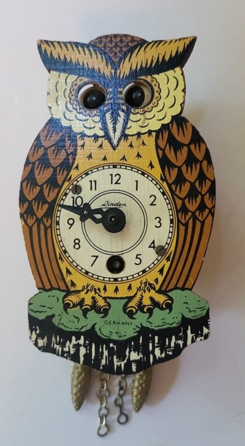 Vtg Owl Mini Cuckoo Clock Moving Eyes Engstler Germany Linden