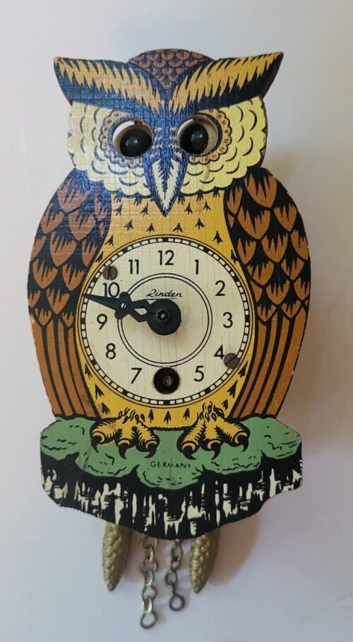 Vtg Owl Mini Cuckoo Clock Moving Eyes Engstler Germany Linden