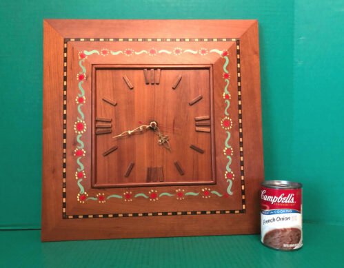 VTG Retro 1960s Artisan Hand Crafted Square INLAID WOOD Wall Clock Electric 16IN