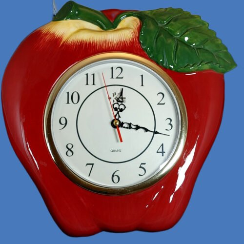 Vtg Retro MCM Large Red Apple Kitchen Wall Clock Farmhouse Style Works Great