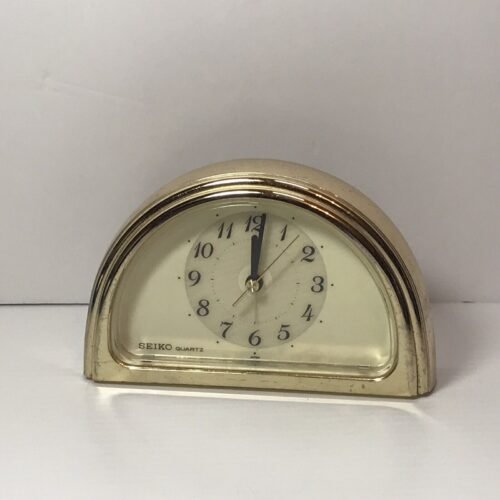 VTG SEIKO Gold Tone Quartz Table Alarm Clock Japan Glow Hands Working