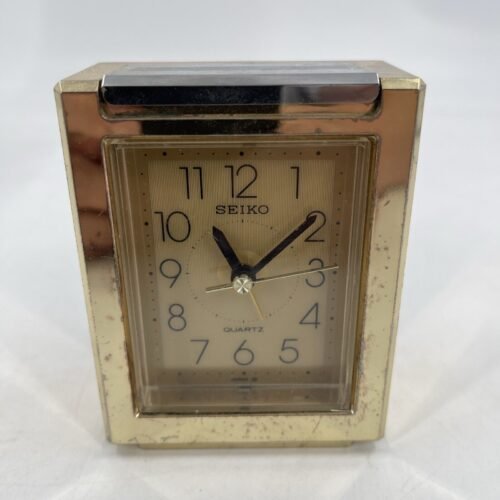 VTG Seiko Travel Desk Brass Clock , Quartz Movement 3” X 4”