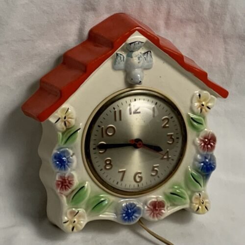 VTG SESSIONS CERAMIC KITCHEN WALL CLOCK BIRD HOUSE FLORAL MID CENTURY