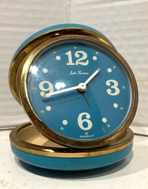 VTG SETH THOMAS POP ART MOD TROTTER TRAVEL ALARM CLOCK, BLUE MCM