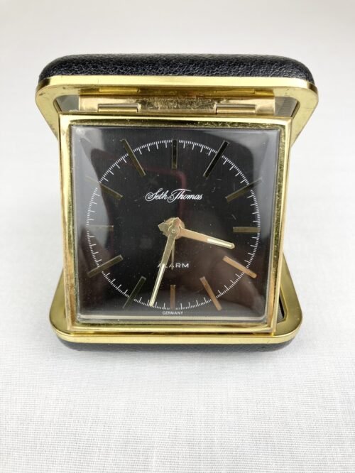 VTG SETH THOMAS WIND-UP TRAVEL ALARM CLOCK BLACK GOLD MADE IN GERMANY TESTED VGC