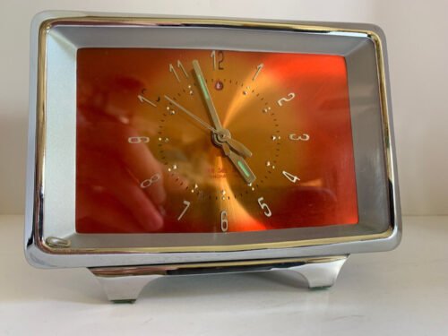 VTG Shanghai Tang Table Top Alarm Clock - Orange - Chrome Mechanical Wind Alarm