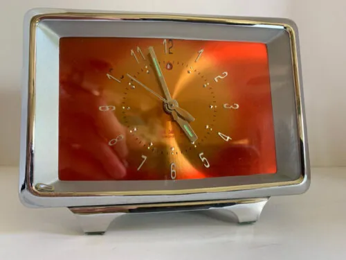 VTG Shanghai Tang Table Top Alarm Clock - Orange - Chrome Mechanical Wind Alarm