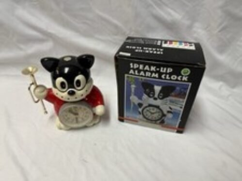 Vtg Solina Quartz Speak Up Cat Musical Alarm Clock Trumpet Orig Box Japan WORKS