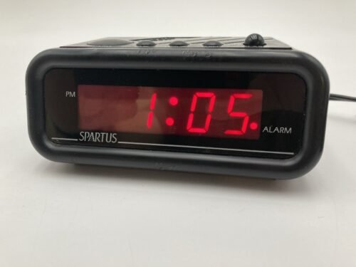 Vtg Spartus Alarm Clock Model 1146 Compact Alarm Black Red Display Battery Back
