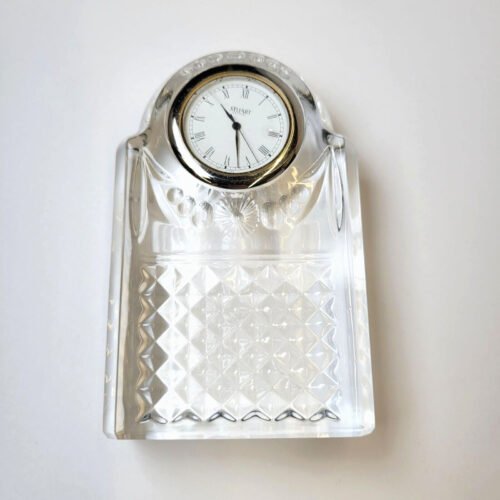 Vtg Stuart Lead Crystal Desk Clock Roman Numeral Face Made In Great Britain