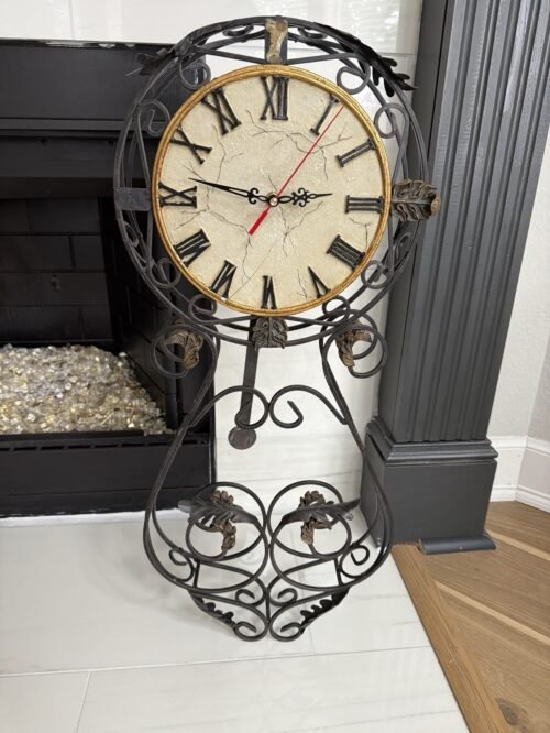 VTG STUNNING Victorian Ornate Wrought Iron Stone Wall Clock and Pendulum Working