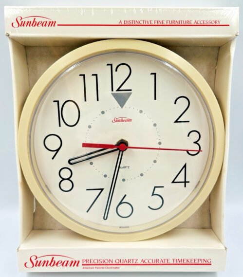 Vtg Sunbeam Quartz Wall Clock Almond Frame Made USA Retro Decor New, Sealed NOS