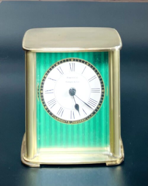 VTG Tiffany & Co. Brass "Portfolio" Desk Clock 2100 Quartz Clock Working Germany